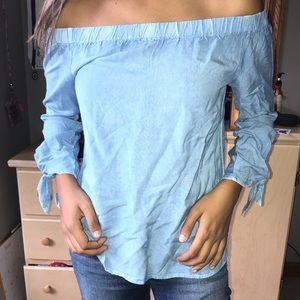 Denim off the shoulder blouse